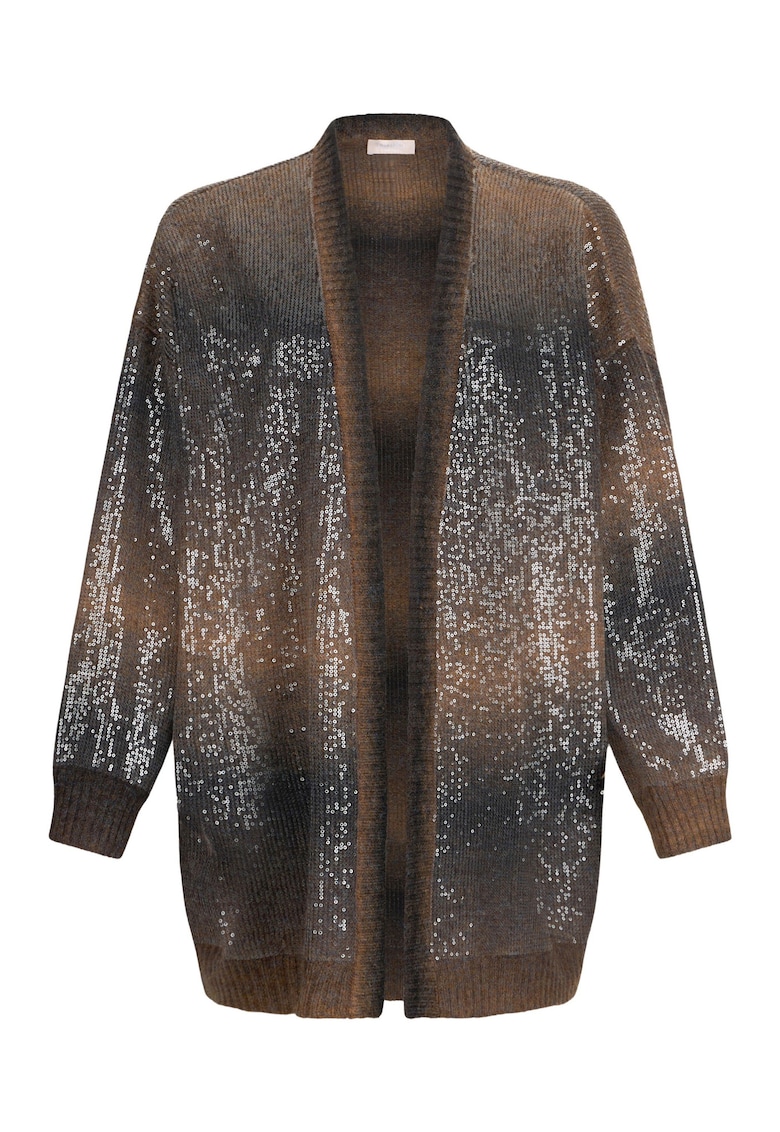 Cardigan din amestec de lana cu paiete - fara inchidere - Maro inchis