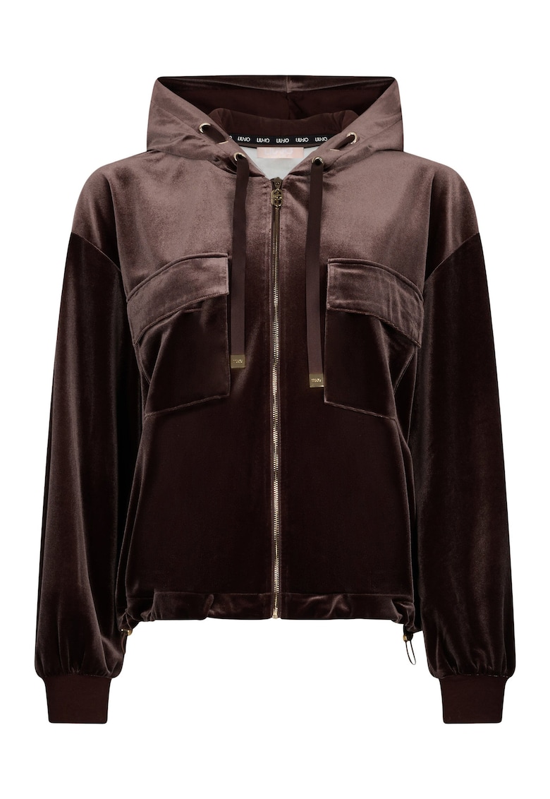 Hanorac cu fermoar si buzunare pe piept Chenille