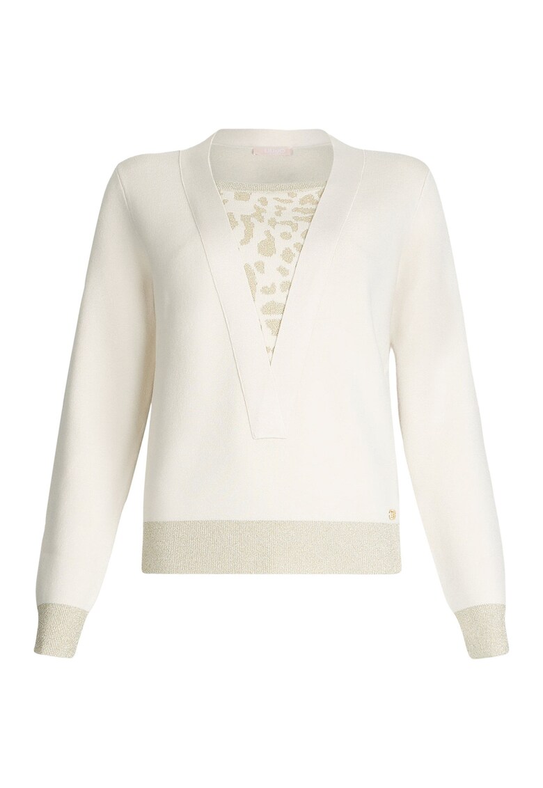 Pulover cu segment cu animal print - Alb/Crem