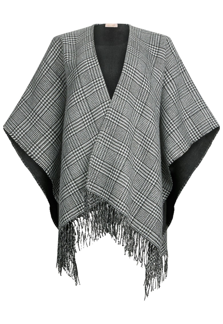 Poncho in carouri cu franjuri