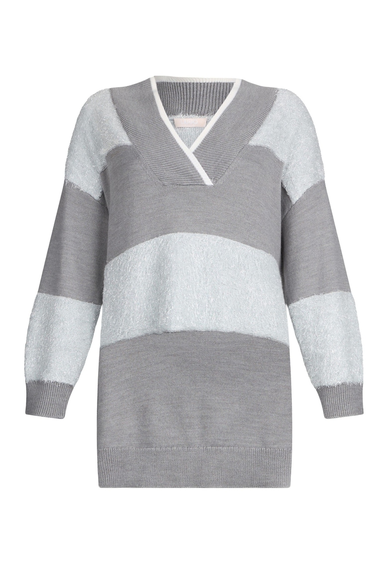 Pulover din amestec de lana cu decolteu adanc in V - Gri
