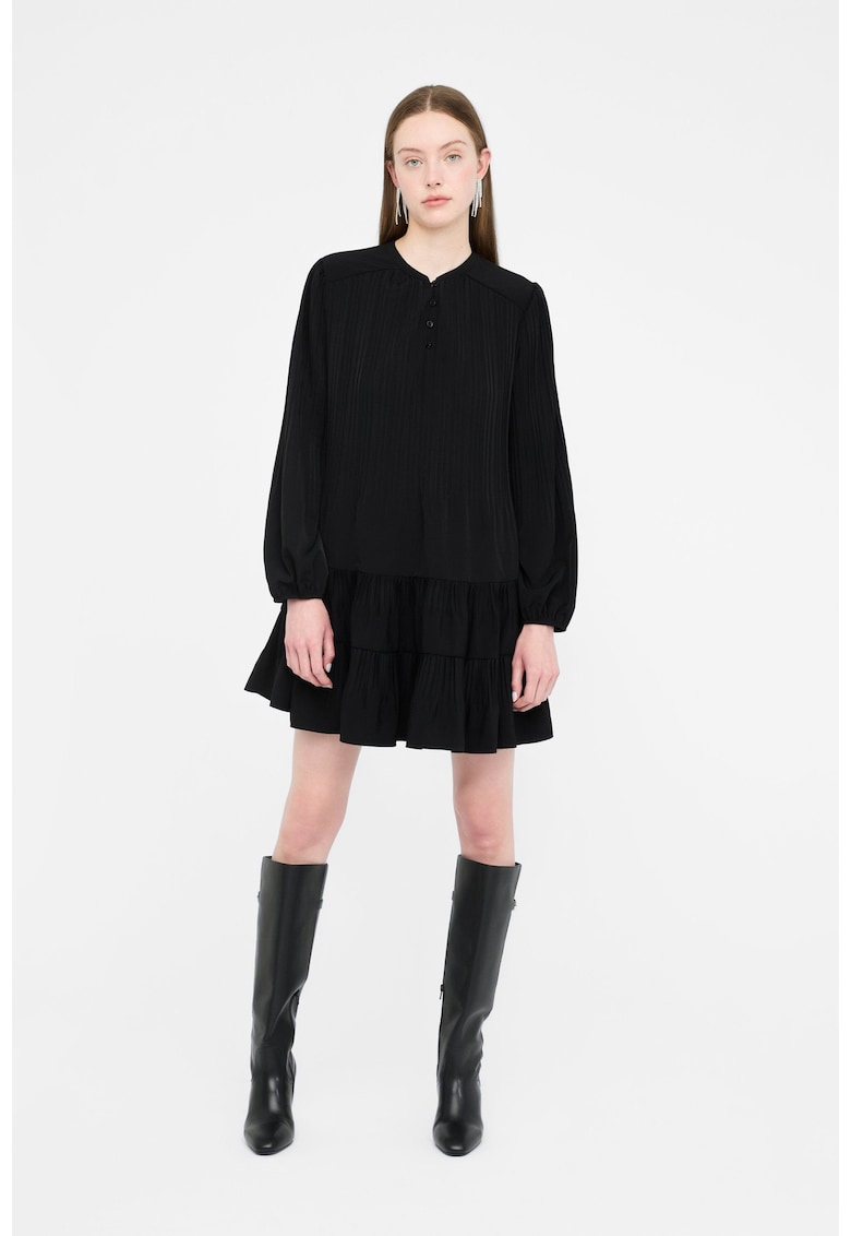 Rochie scurta evazata cu maneci lungi - Negru