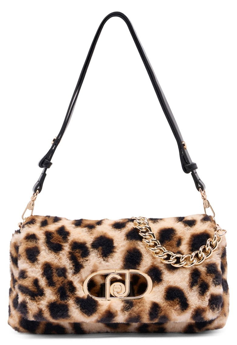 Geanta cu maner - animal print si logo - Maro inchis