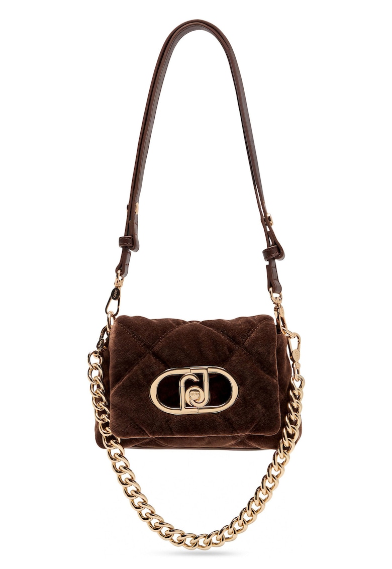 Geanta crossbody de catifea cu maner de lant Lapuffy - Maro - Bej