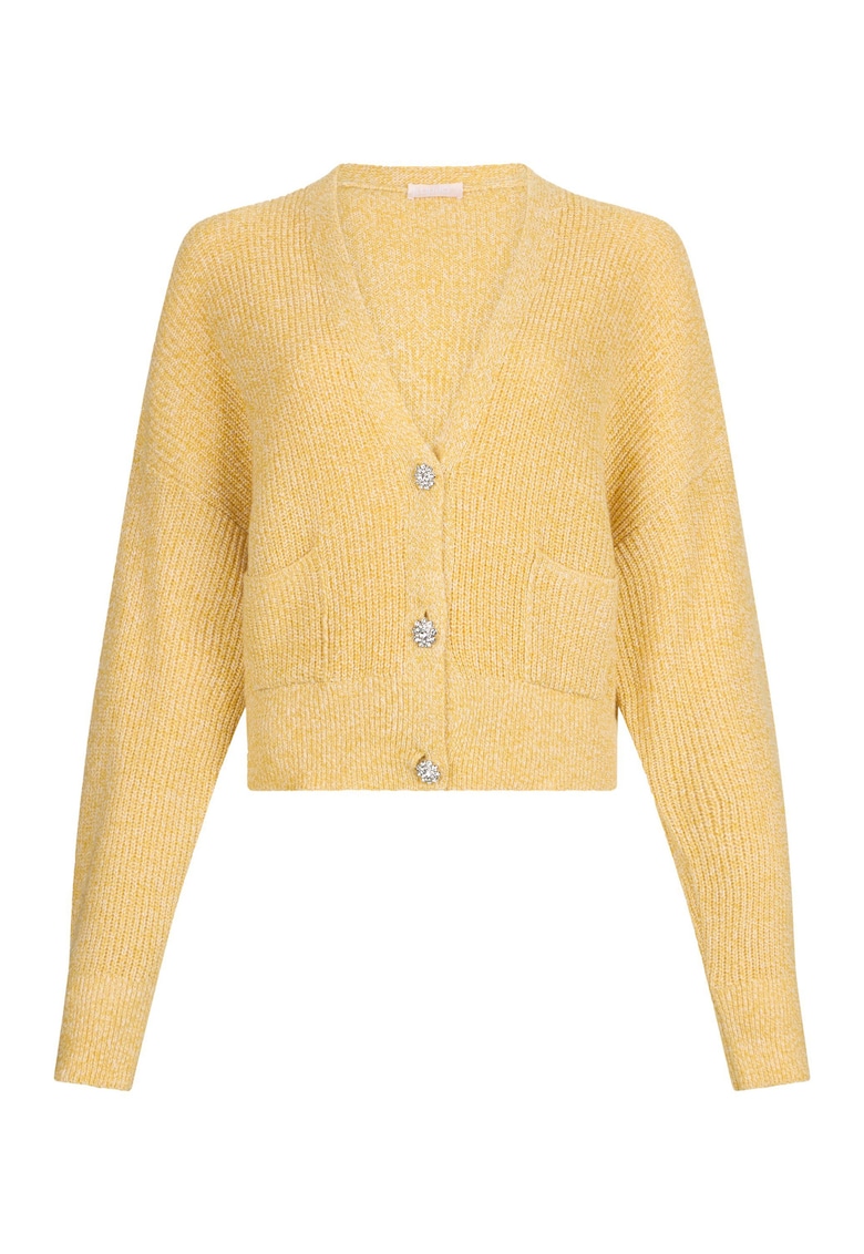 Cardigan din amestec de lana si casmir cu nasturi tip bijuterie - Galben