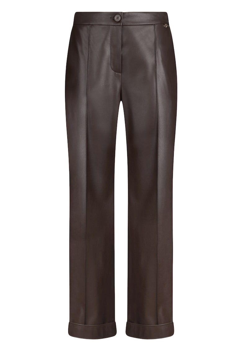 Pantaloni cu talie inalta si aspect de piele