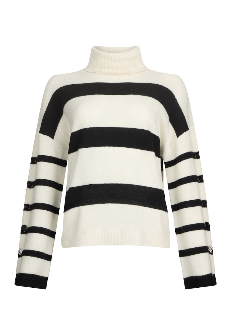 Pulover de lana cu guler inalt - Alb/Negru