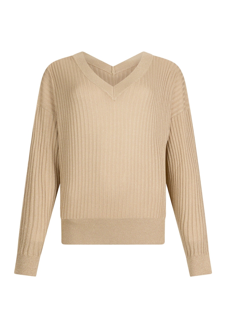Pulover lejer cu decolteu in V - Bej