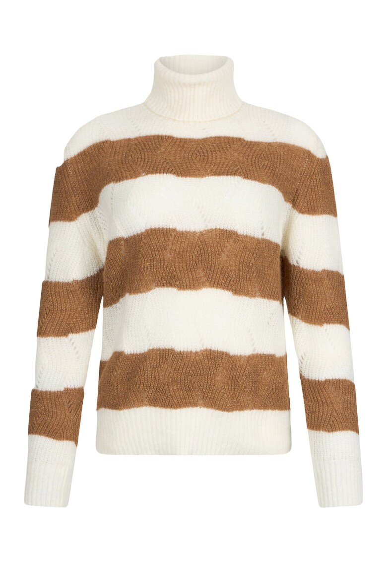 Pulover din amestec de lana cu dungi - Maro inchis/Alb murdar