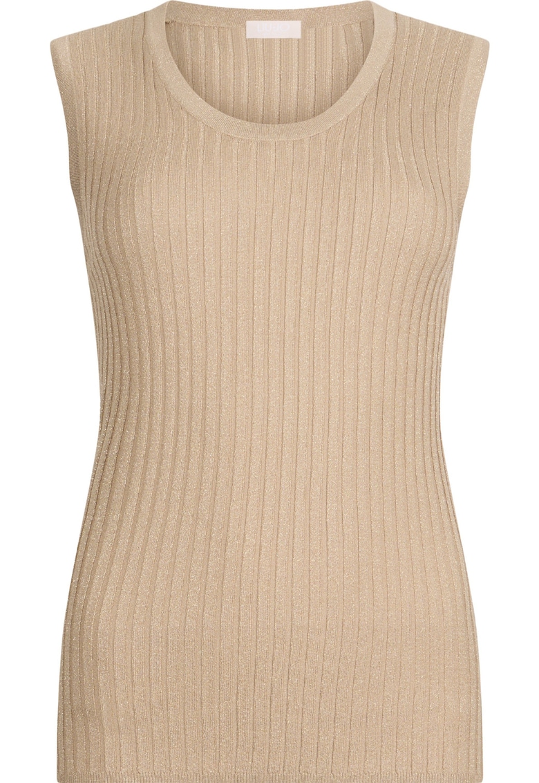 Pulover-vesta cu decolteu rotund si aspect striat