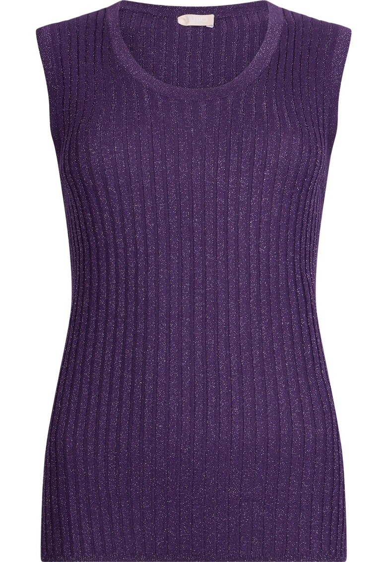 Pulover-vesta cu decolteu rotund si aspect striat