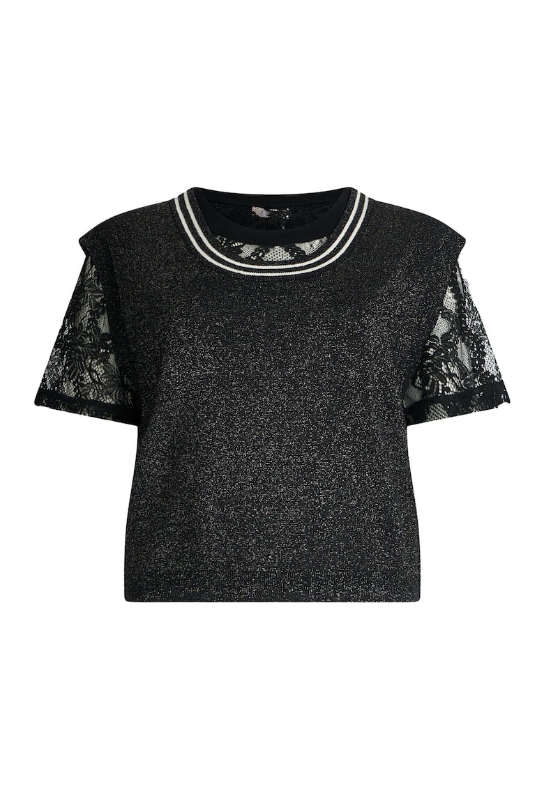 Tricou cu aspect stralucitor si garnituri de dantela