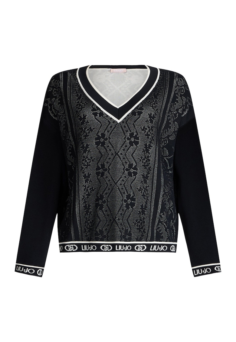 Pulover lejer cu decolteu in V - Negru