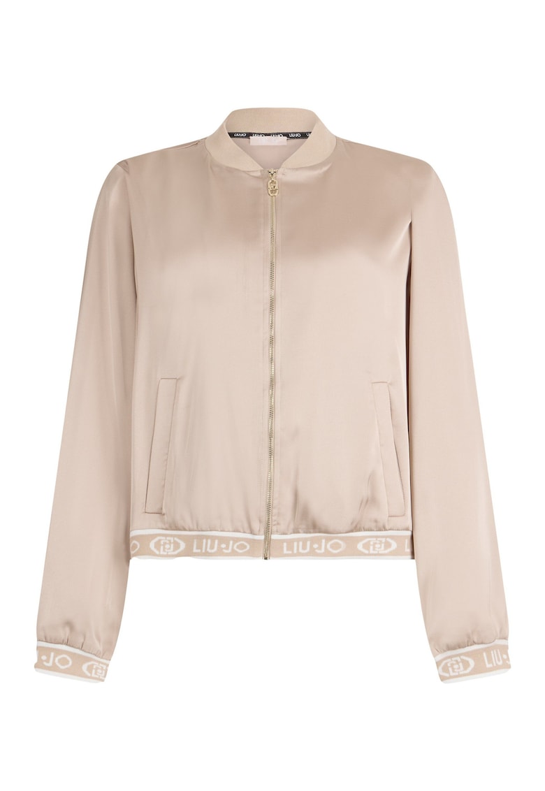 Jacheta bomber cu aspect de satin si banda logo