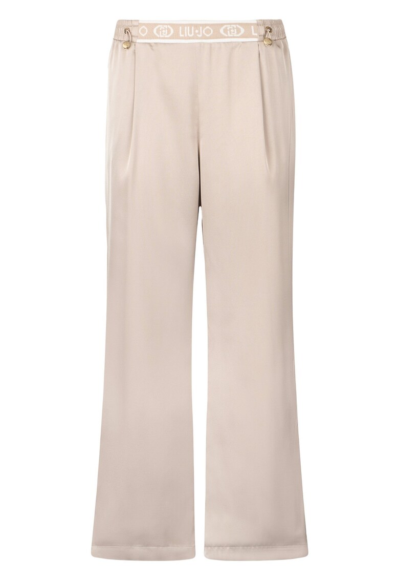 Pantaloni crop cu aspect de satin si banda logo in talie