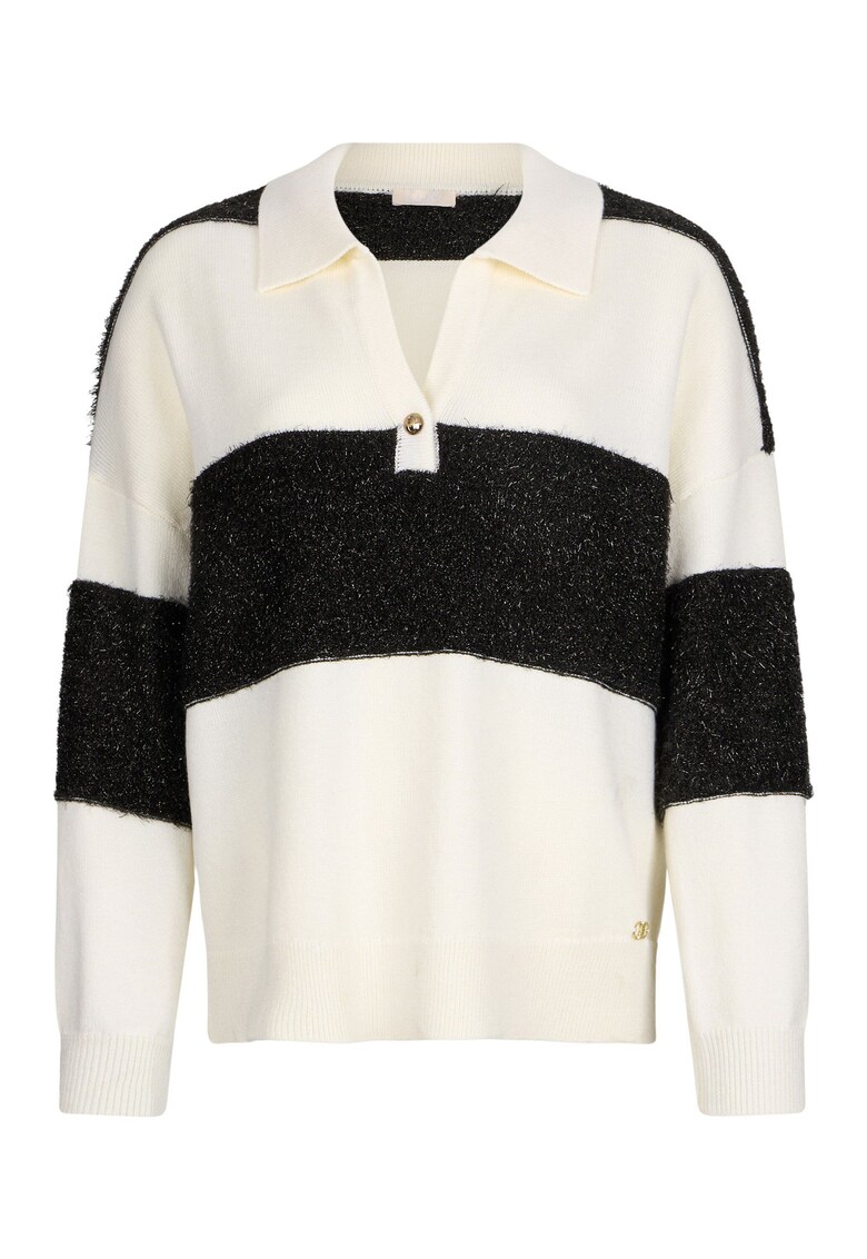 Pulover polo cu maneci cazute - Alb/Negru