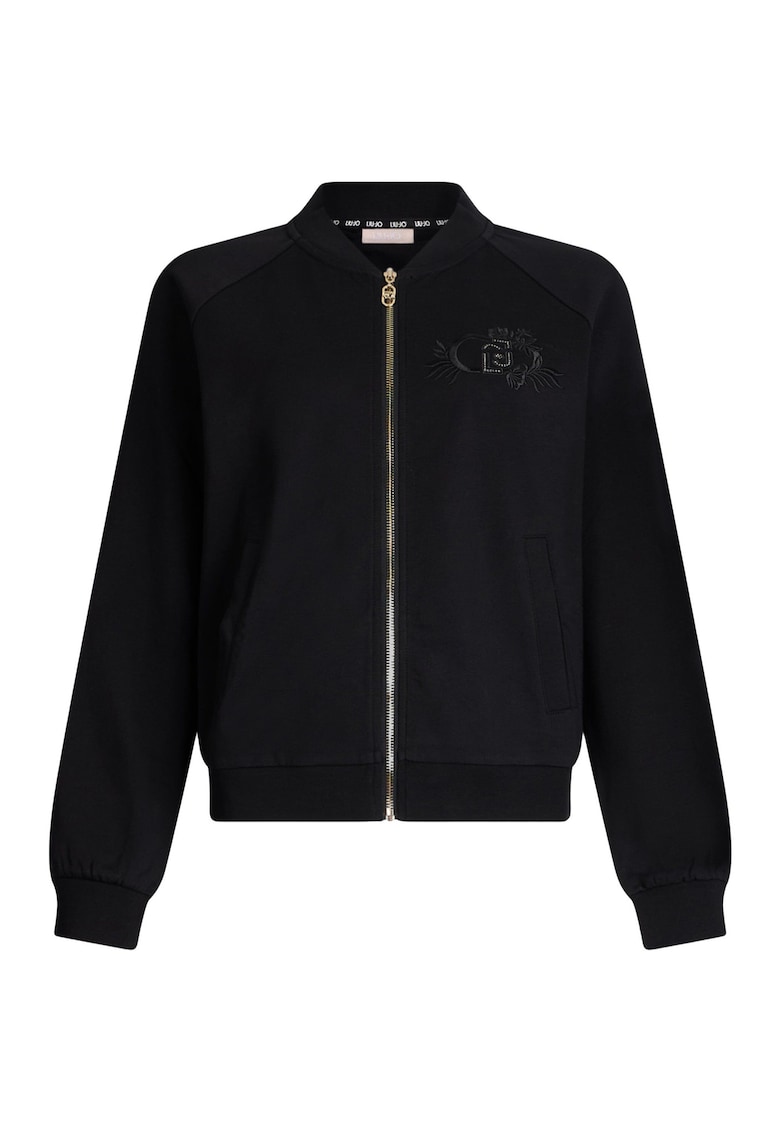 Jacheta bomber din fleece cu detaliu brodat