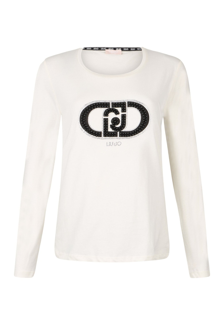 Bluza din bumbac cu logo din strasuri - Alb