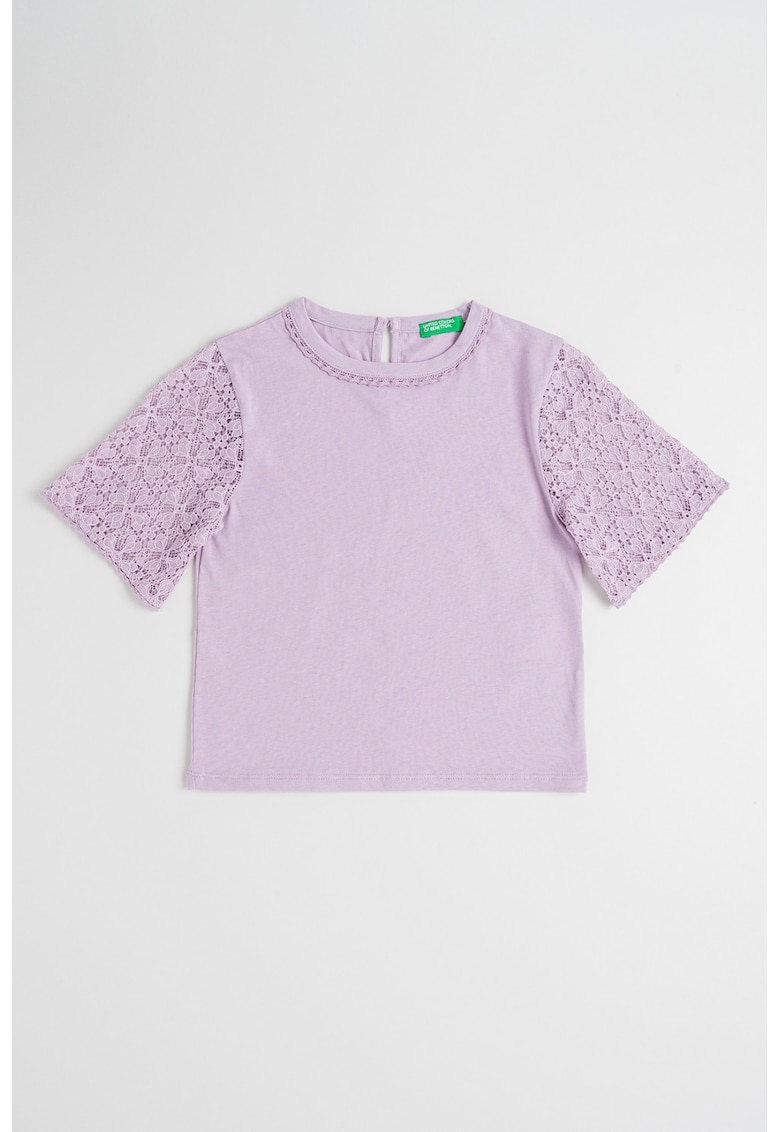 Tricou cu maneci din dantela florala