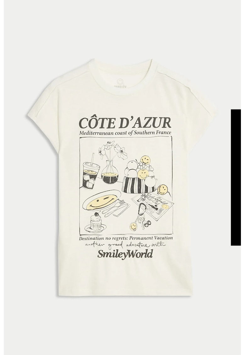 Tricou din amestec de bumbac cu imprimeu - Gri antracit/Crem