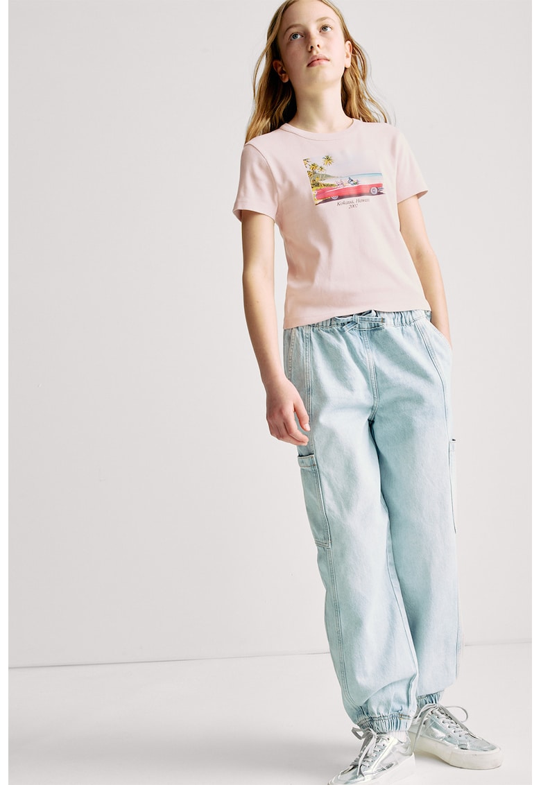 Marks Spencer Tricou cu decolteu la baza gatului si imprimeu - Roz aprins/Roz pastel