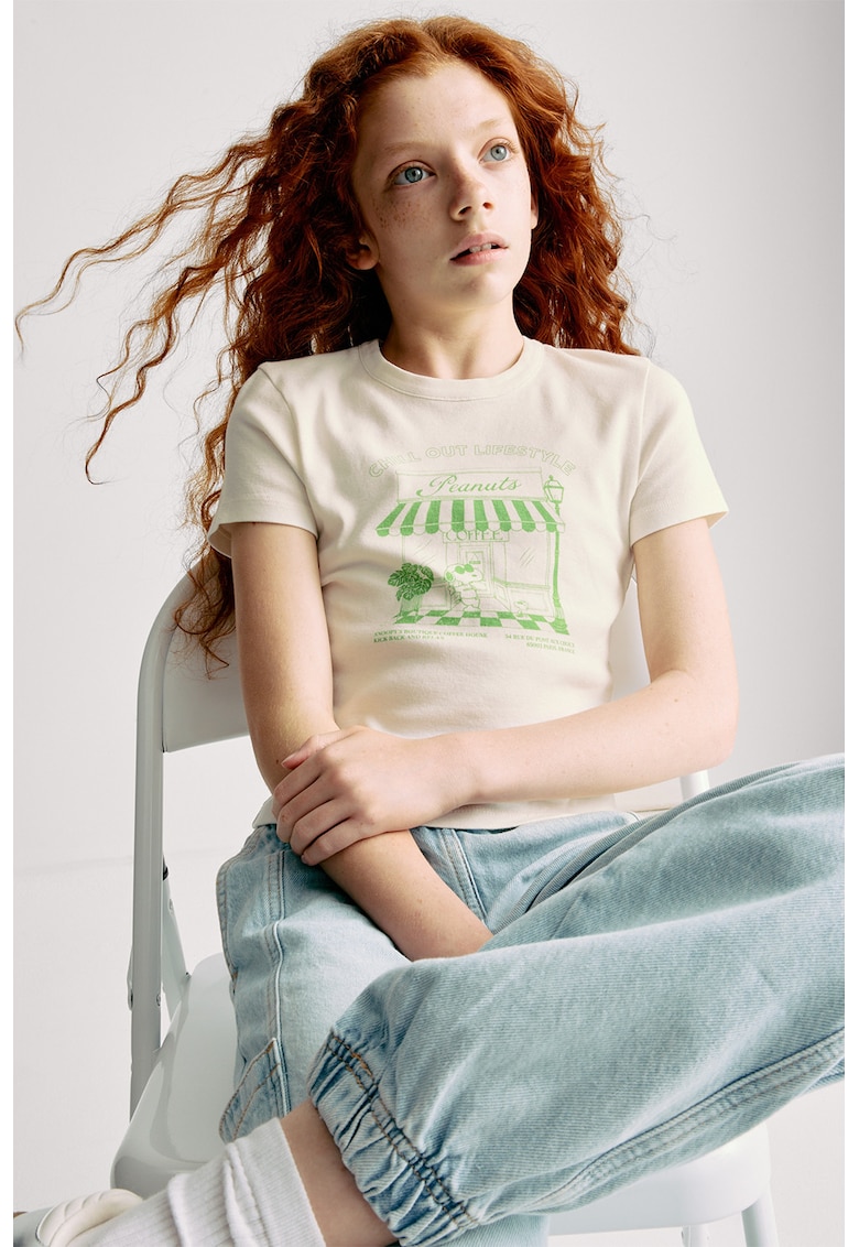Marks Spencer Tricou cu imprimeu si decolteu la baza gatului - Verde/Bej