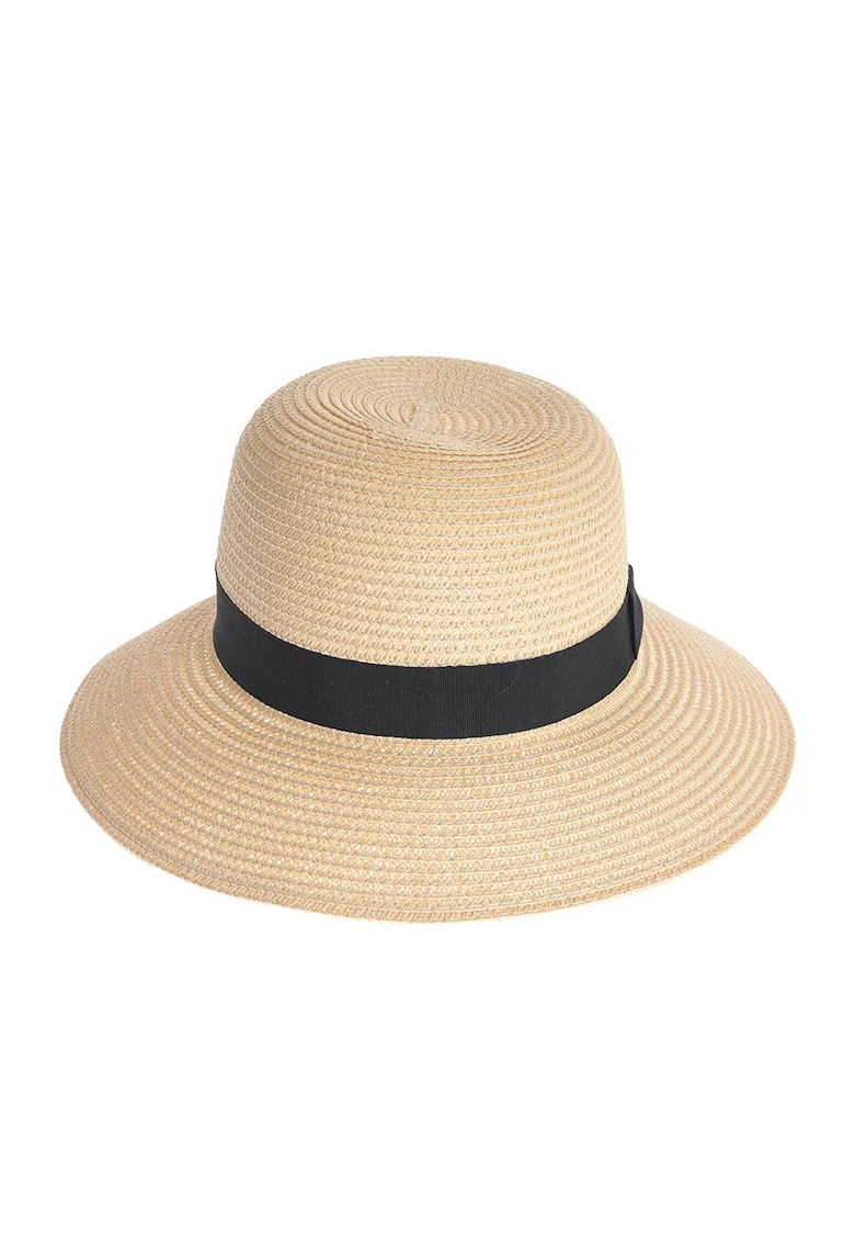 Palarie de soare eleganta din paie bej cu banda neagra