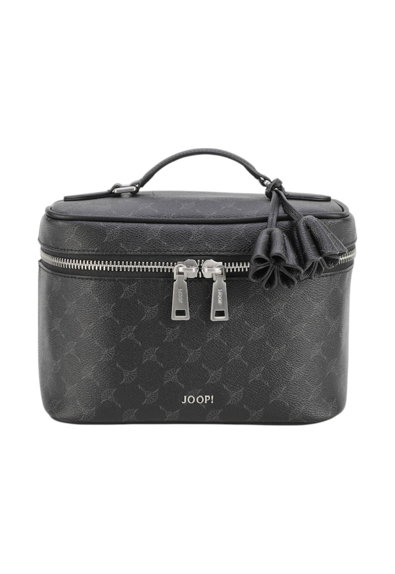 Geanta pentru cosmetice din piele ecologica cu monograma Cortina 1.0 - Negru/Gri antracit