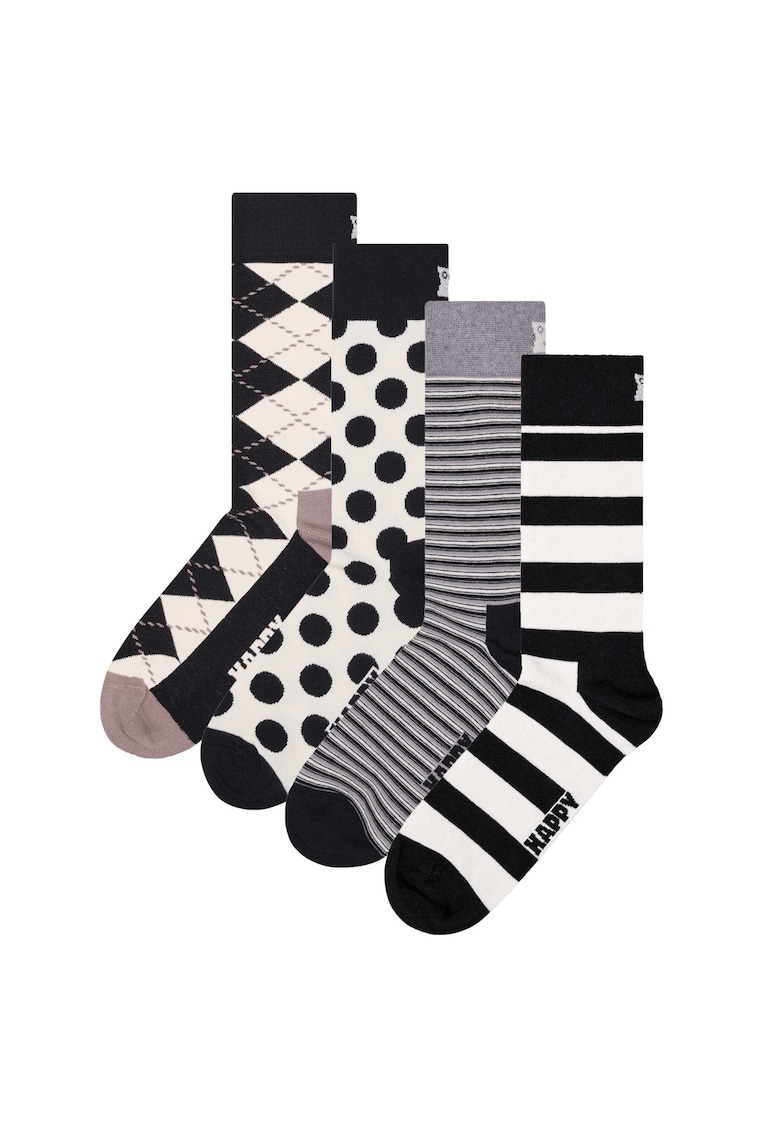 Set de sosete lungi unisex - 4 perechi - Negru/Gri melange/Alb murdar