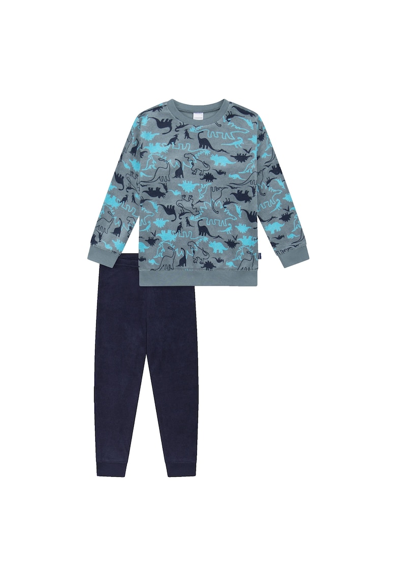 Pijama lunga cu imprimeu grafic - Gri/Albastru