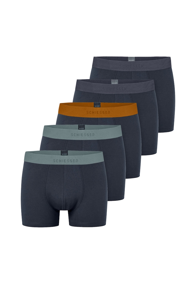 Set de boxeri cu banda contrastanta in talie - 5 Perechi - Albastru inchis/Maro deschis/Albastru deschis