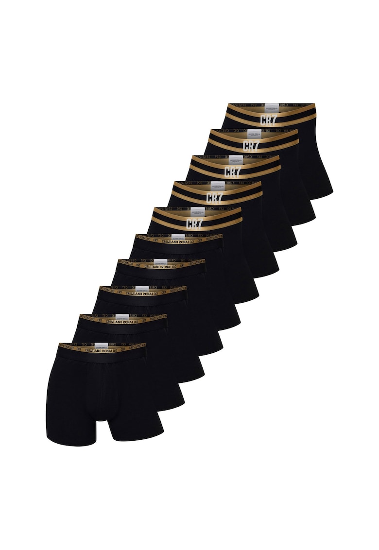 Set de boxeri cu banda elastica in talie - 10 piese - Negru