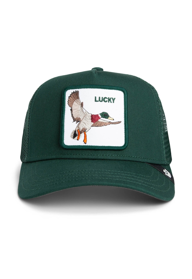 Sapca trucker unisex cu aplicatie frontala - Alb/Visiniu/Verde englez