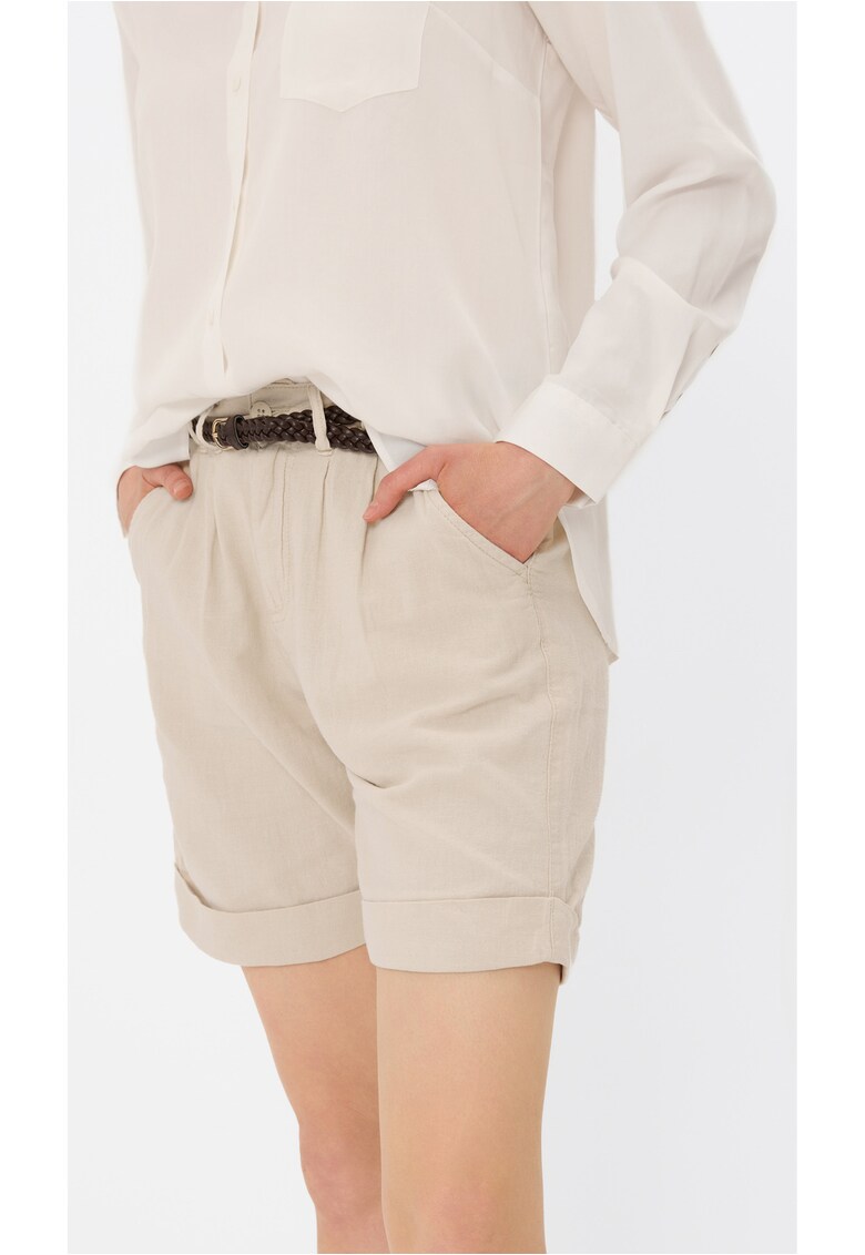 Pantaloni scurti pentru femei din in si bumbac P-Silva crem