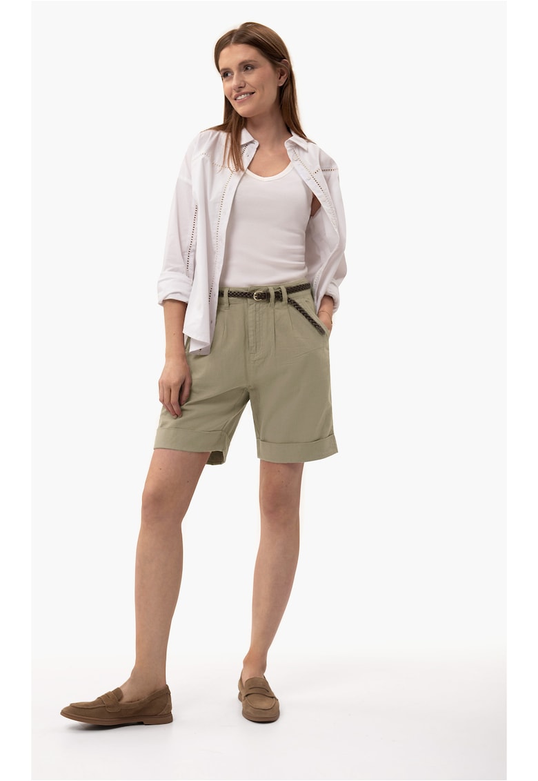 Pantaloni scurti pentru femei din in si bumbac P-Silva bej