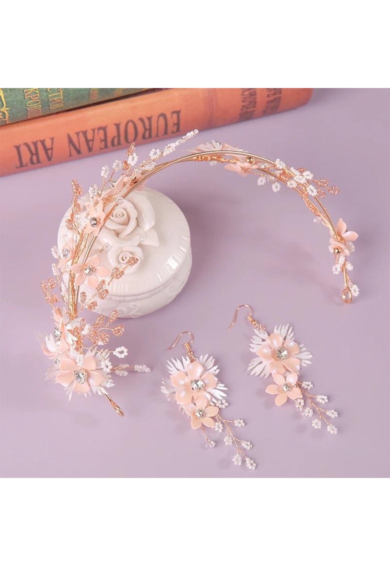 Set coronita si cercei - auriu - cu flori si pietre - Etna C10 -
