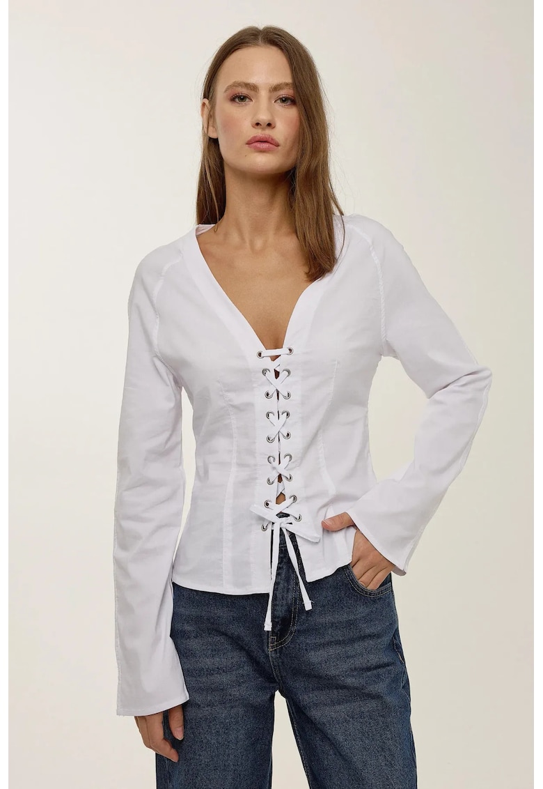 Bluza dama - alba cu sireturi - bumbac