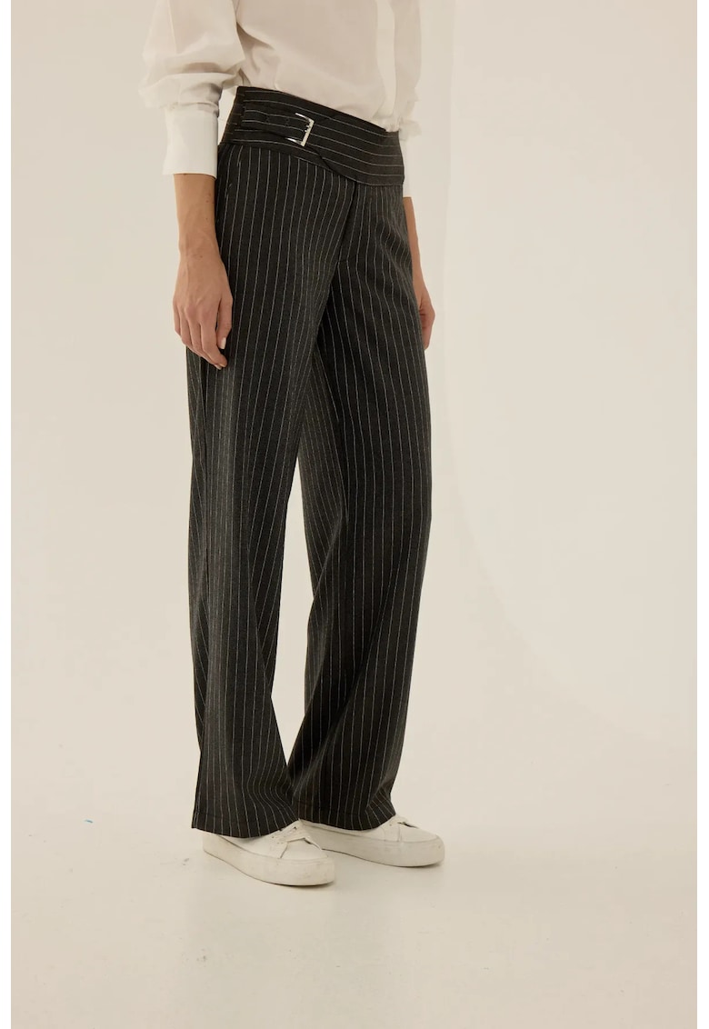 Pantaloni eleganti pentru dama - cu dungi - textil - negru