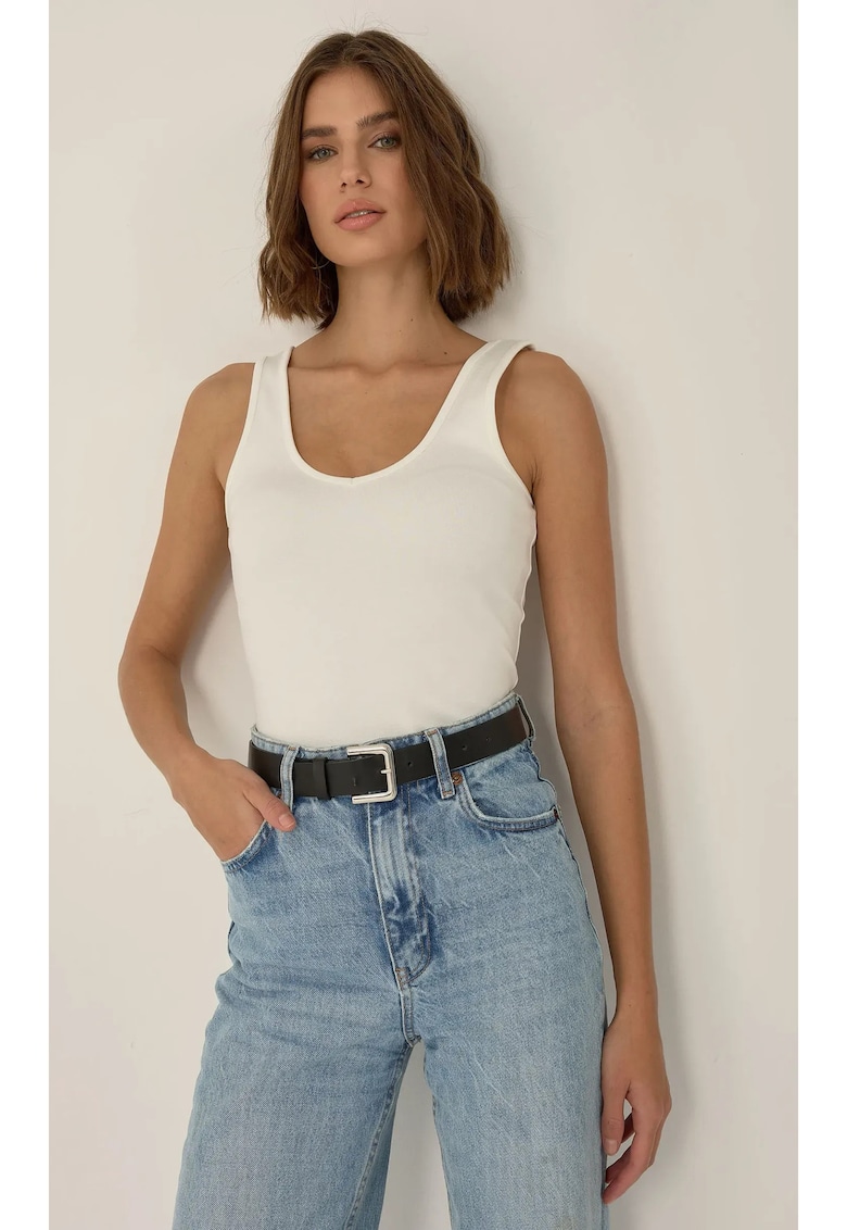 Maiou dama - vesta Erin - decolteu in V - alb - jerseu