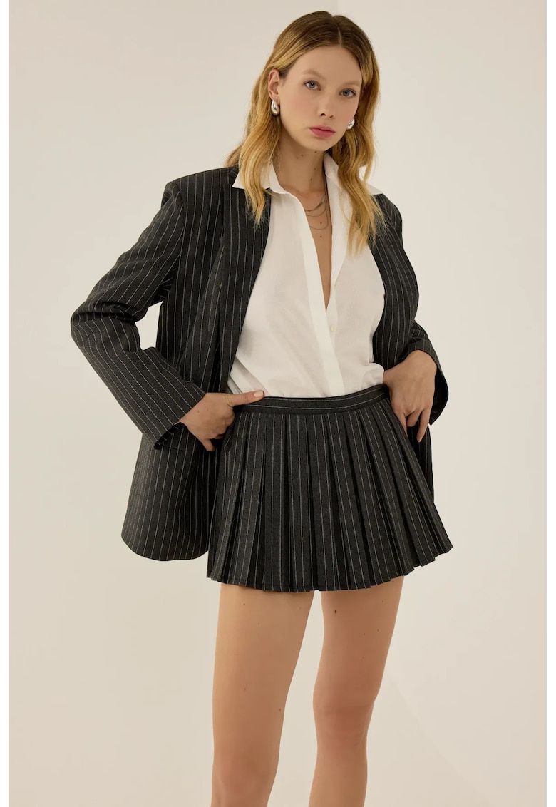 Fusta Parker - plisata - gri - textil - cu pantaloni scurti incorporati