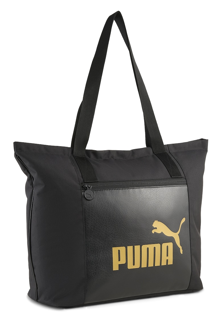 Geanta shopper din material textil cu buzunar frontal cu fermoar