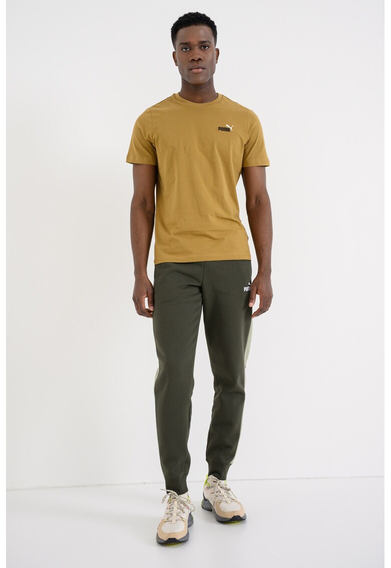 Tricou de bumbac cu decolteu la baza gatului si logo brodat ESS 2 - Verde masliniu