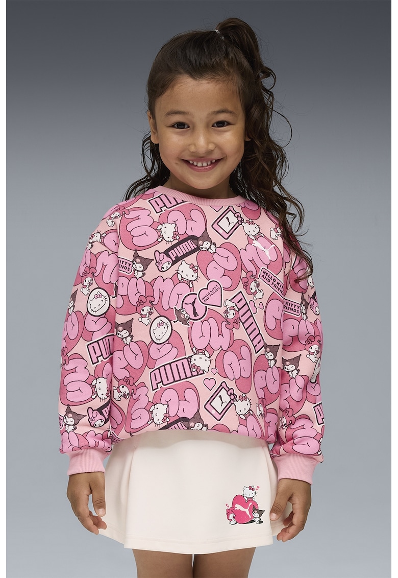 Bluza de trening cu model Hello Kitty si logo - Alb/Negru/Roz