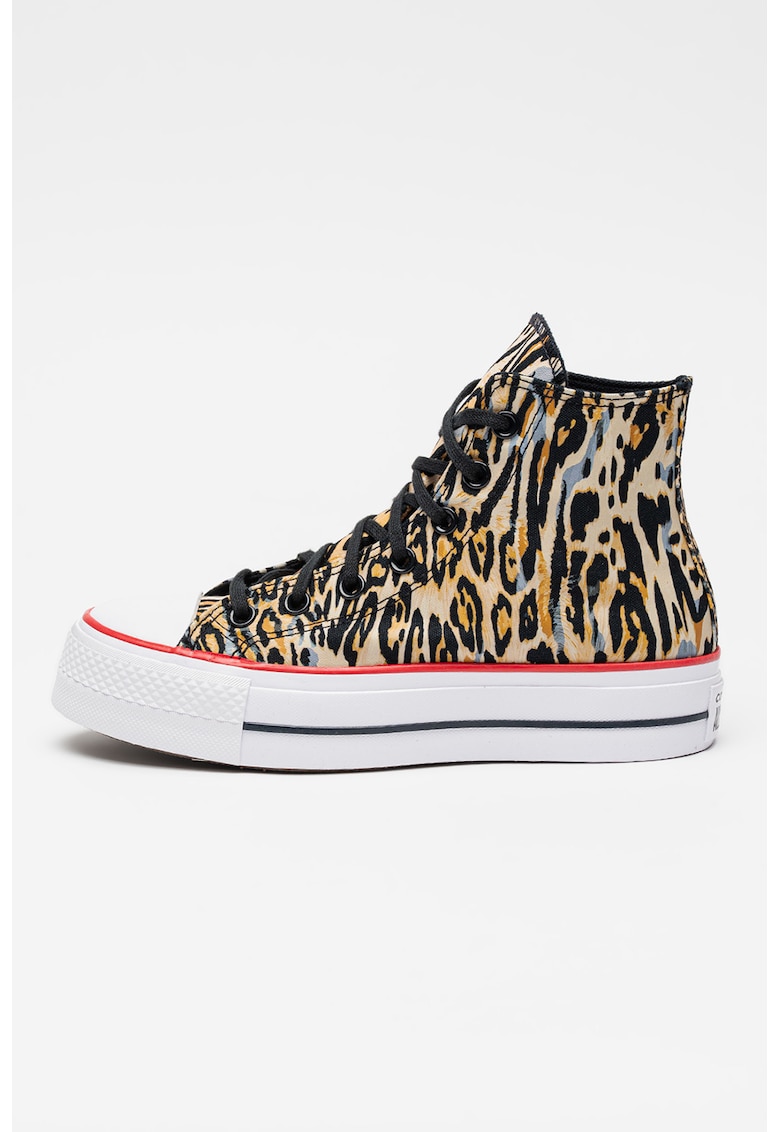 Tenisi mid-cut cu talpa flatform si model animal print Lift Hi