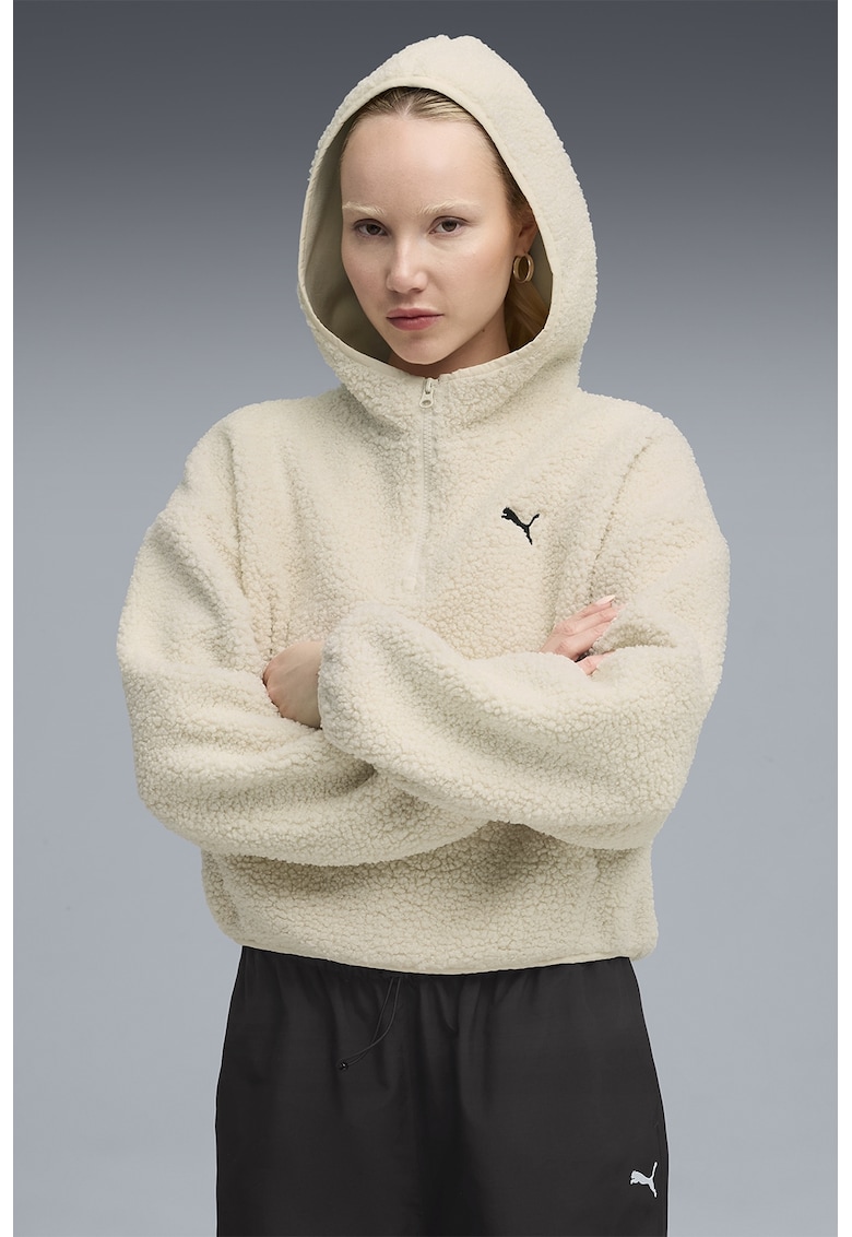 Hanorac supradimensionat din fleece cu fenta cu fermoar