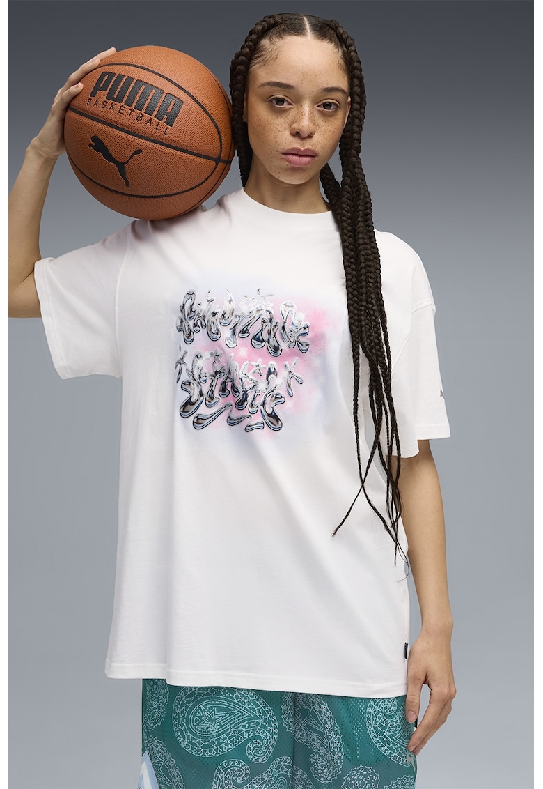 Tricou supradimensionat unisex Shooting Stars - Alb optic/Roz