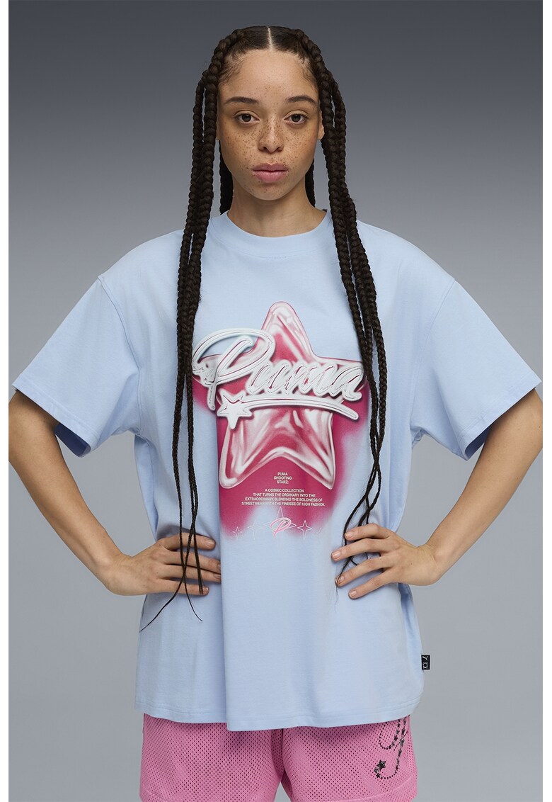Tricou supradimensionat unisex Shooting Stars - Rosu/Alb/Albastru deschis