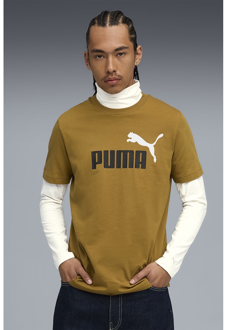 Tricou cu decolteu la baza gatului si imprimeu logo Essentials 2 - Galben inchis
