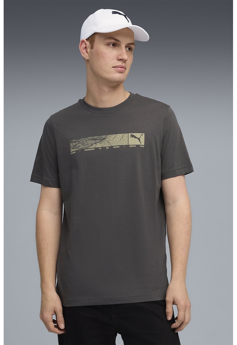 Tricou cu logo si decolteu la baza gatului - Galben/Negru stins