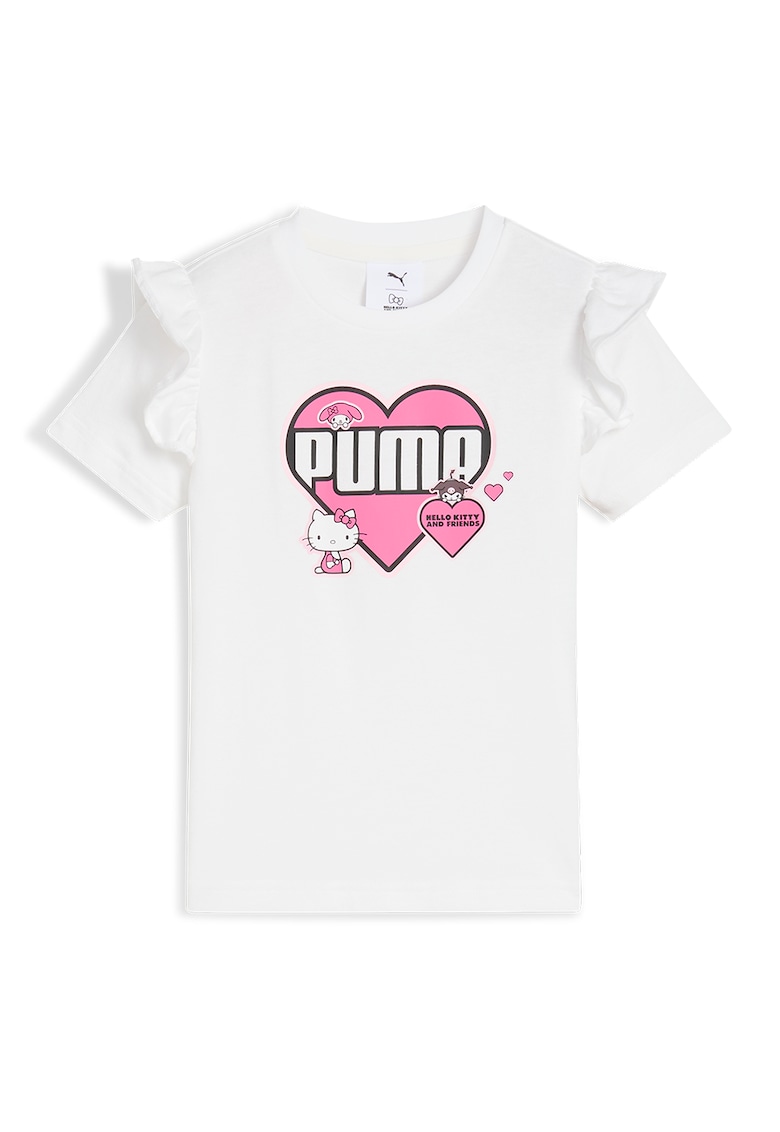 Tricou din bumbac cu volane si imprimeu